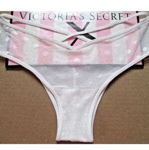 VICTORIA'S SECRET PINK Strappy Mesh Dot Cheekster Cheeky Panty VS Coconut White